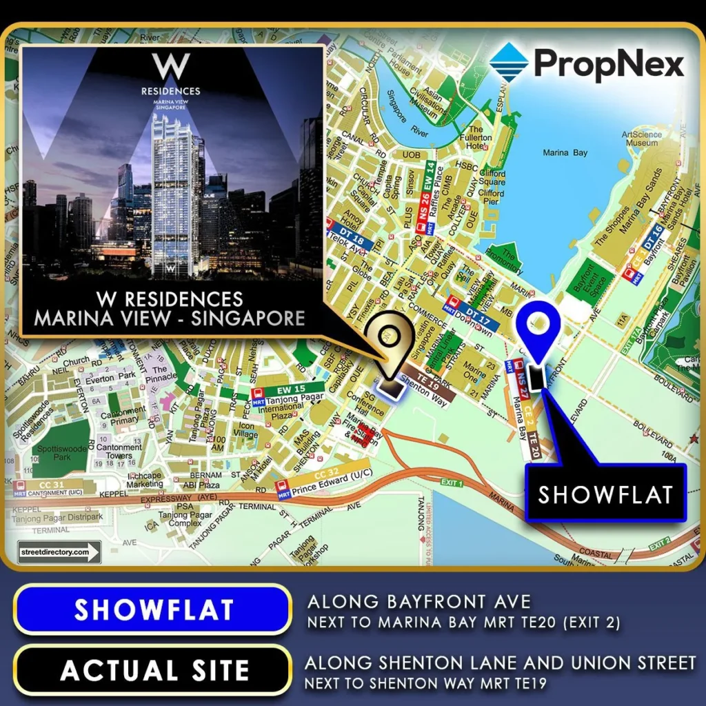 Location map for W Residences Marina View showflat and actual site in Marina Bay Singapore