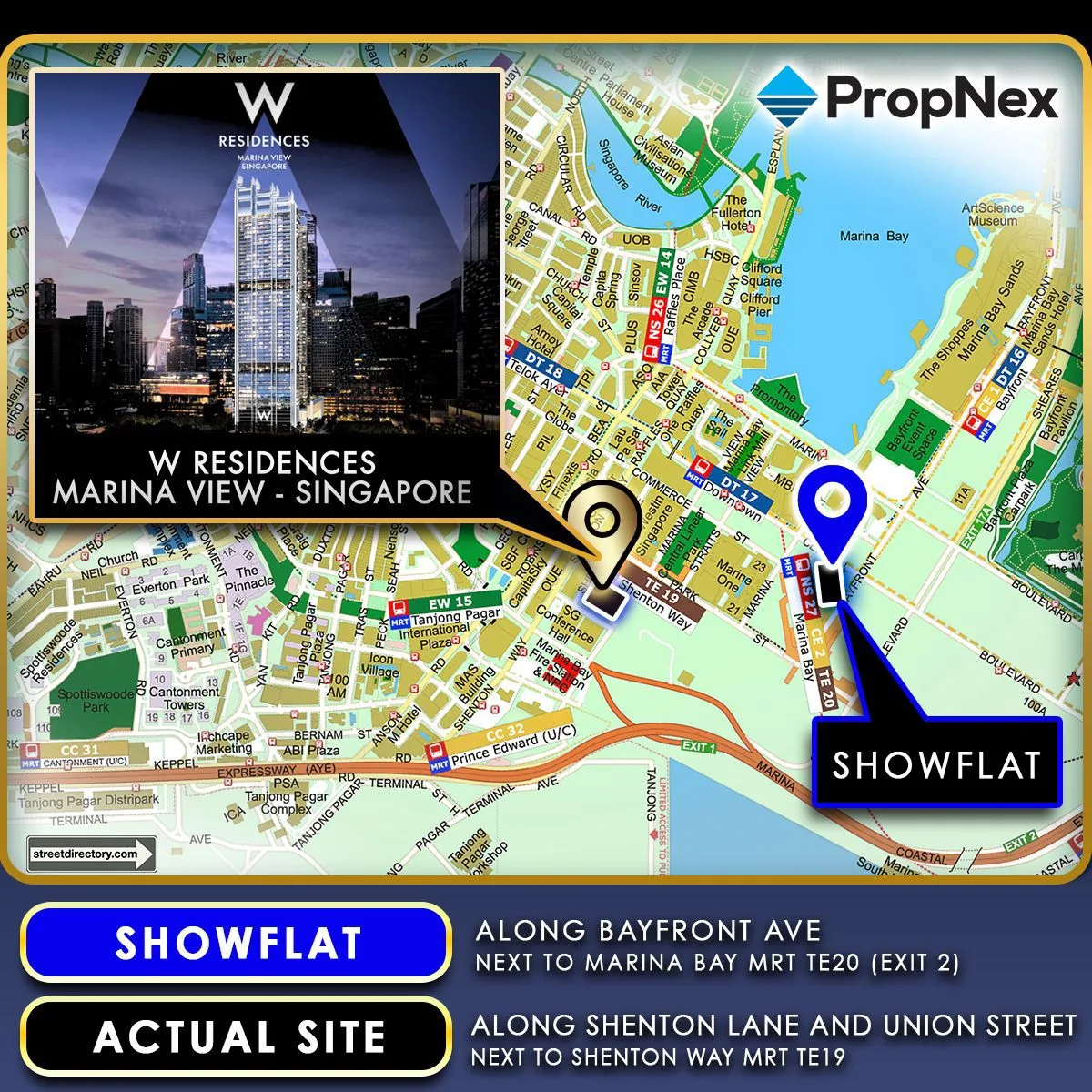 Location map for W Residences Marina View showflat and actual site in Marina Bay Singapore
